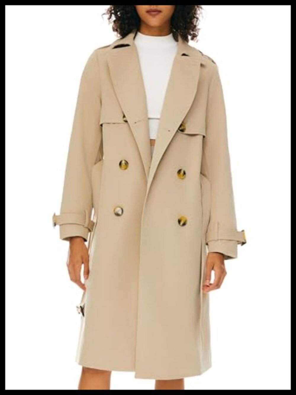 Double Breasted Trench Coat Belted Midi Jacket